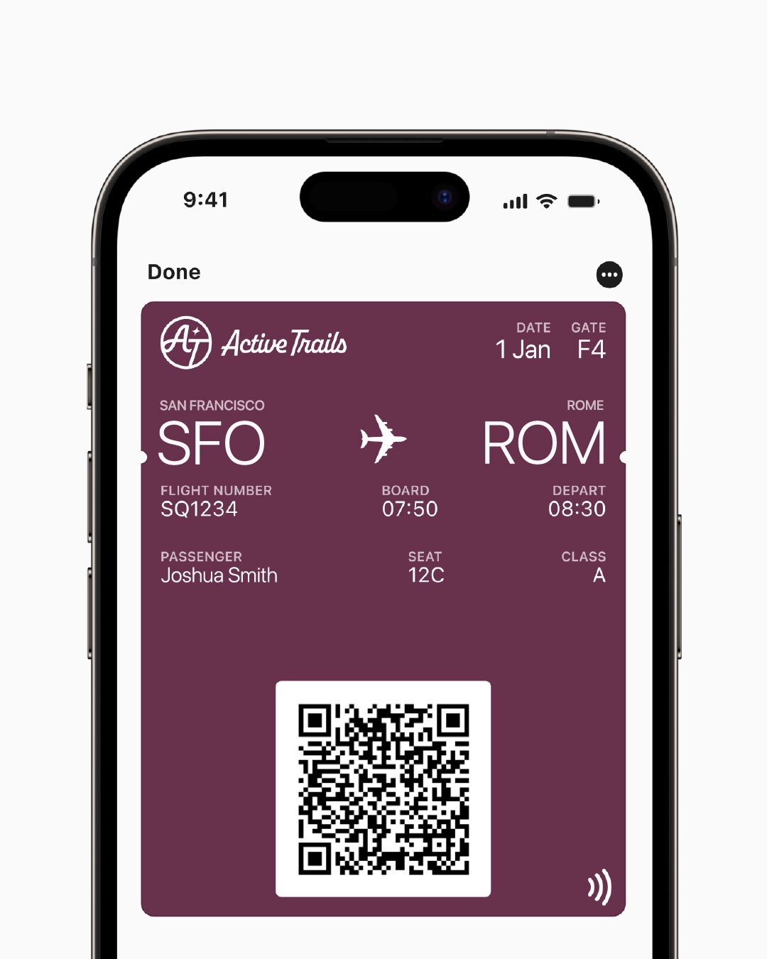 Active Trails boarding pass in Apple Wallet