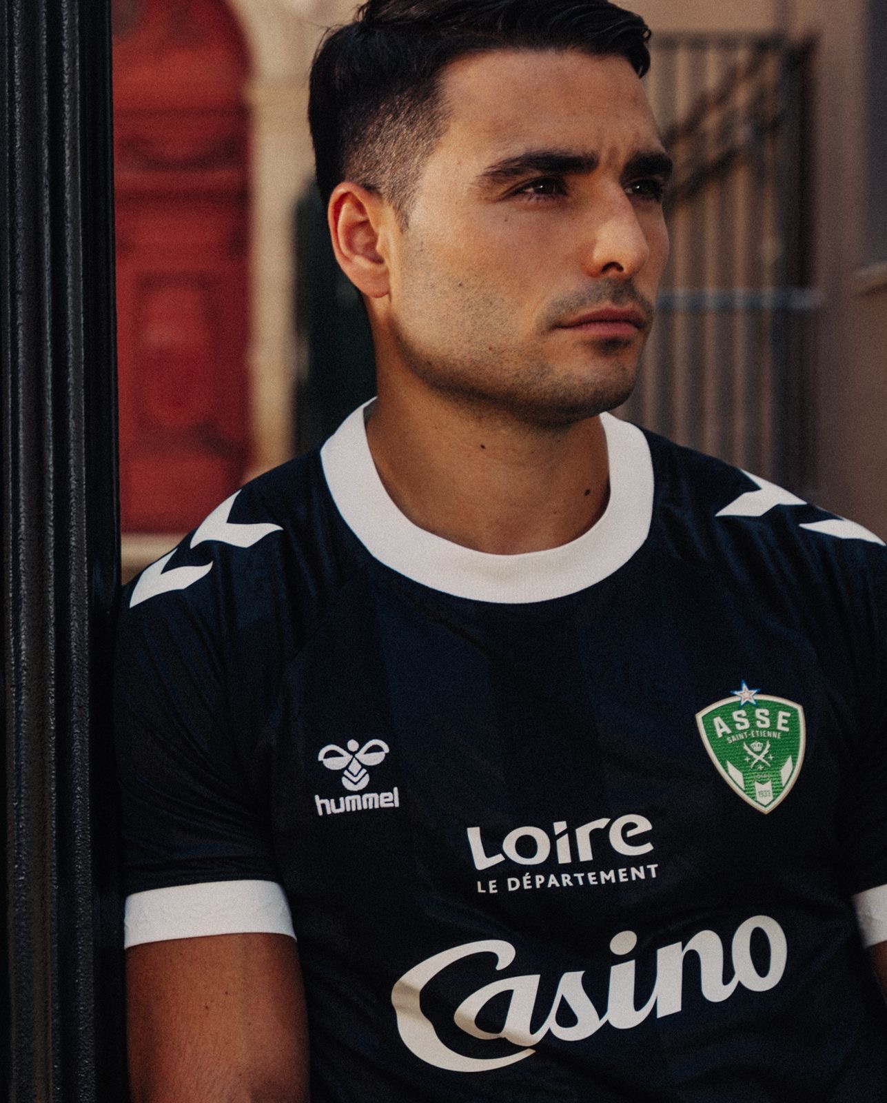 Portrait of a player wearing the new ASSE x Hummel jersey