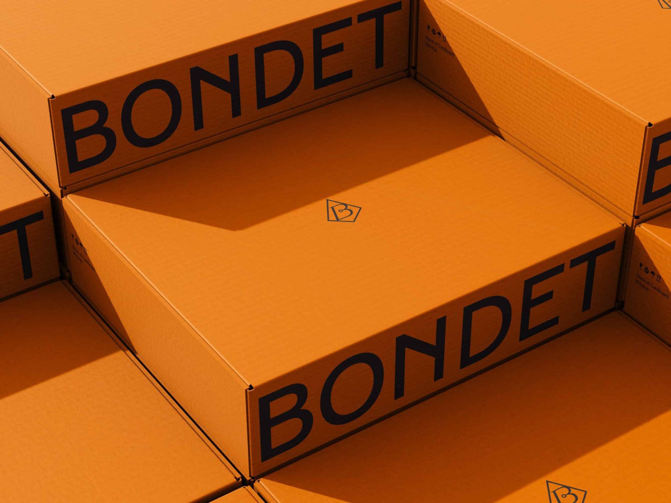 Bondet packaging, stacked boxes with an embossed logo
