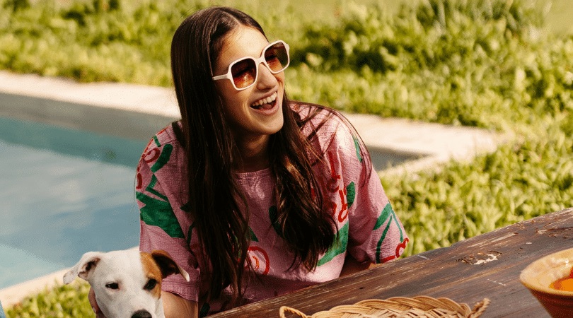 A woman wears Bondet sunglasses outdoors