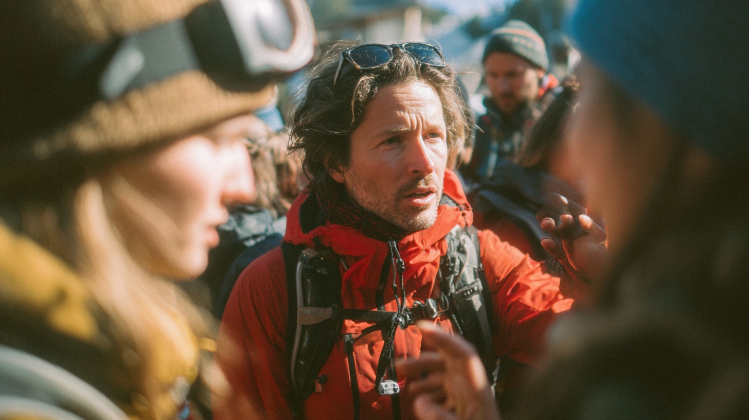 A group of climbers talking before an ascent