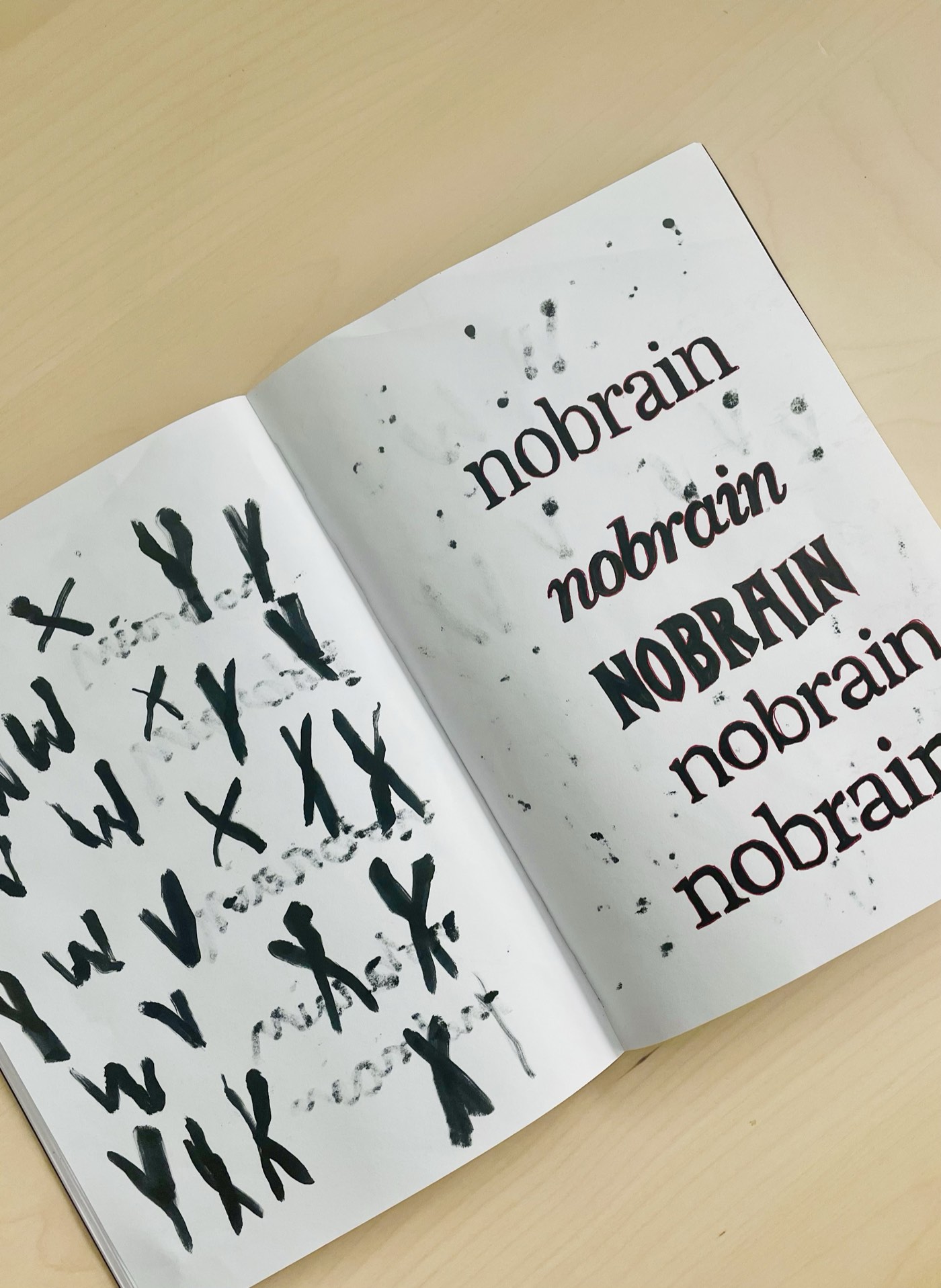 Typography research notebook, hand-painted letters