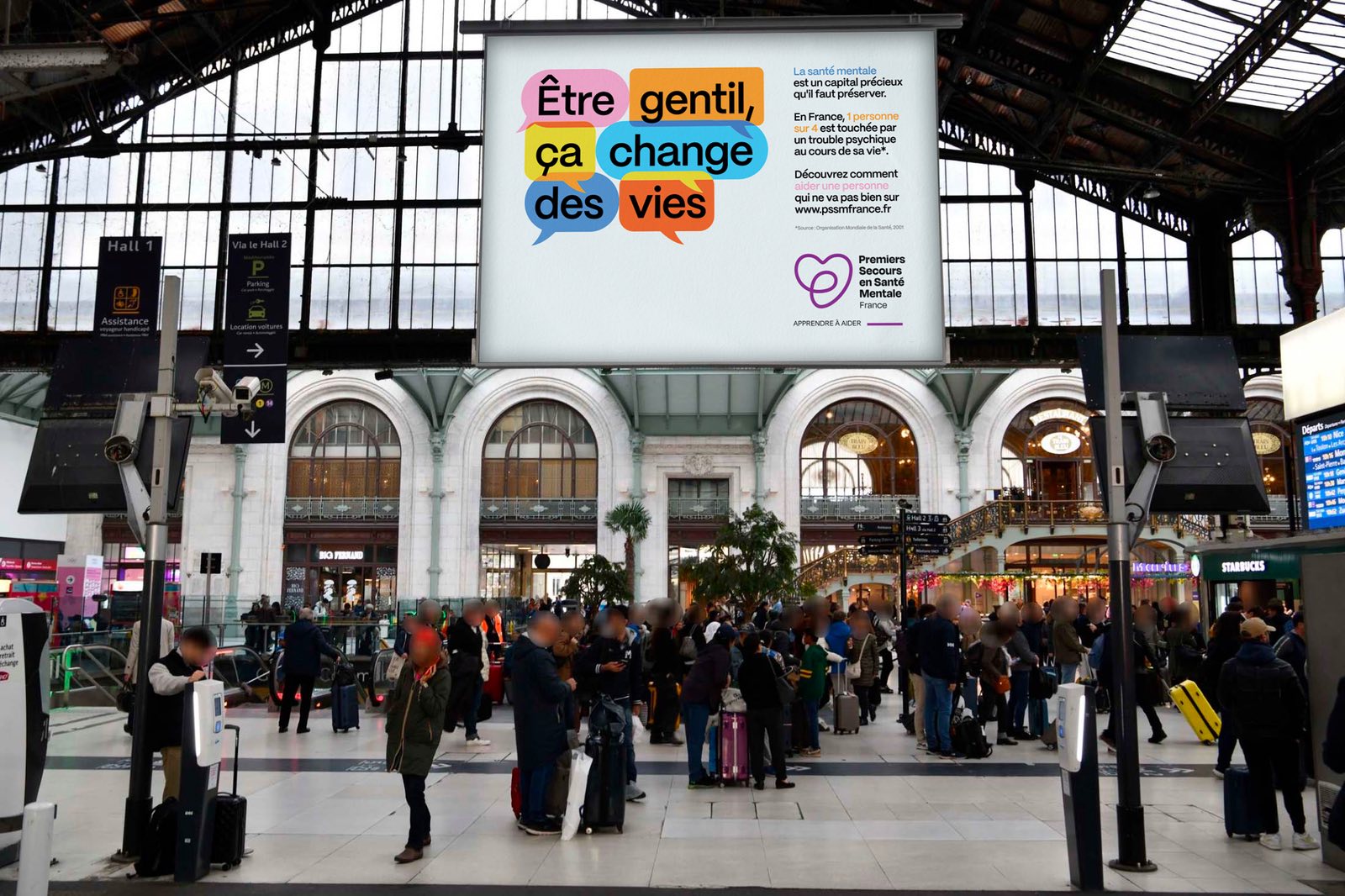 Advertising « Être gentil, ça change des vies » at Gare de Lyon