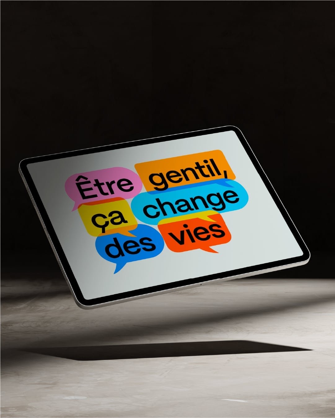 Campaign message displayed on a tablet